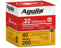 Aguila Super Extra High Velocity Ammunition 22 Long Rifle 40 Grain Plated Lead Round Nose Bulk